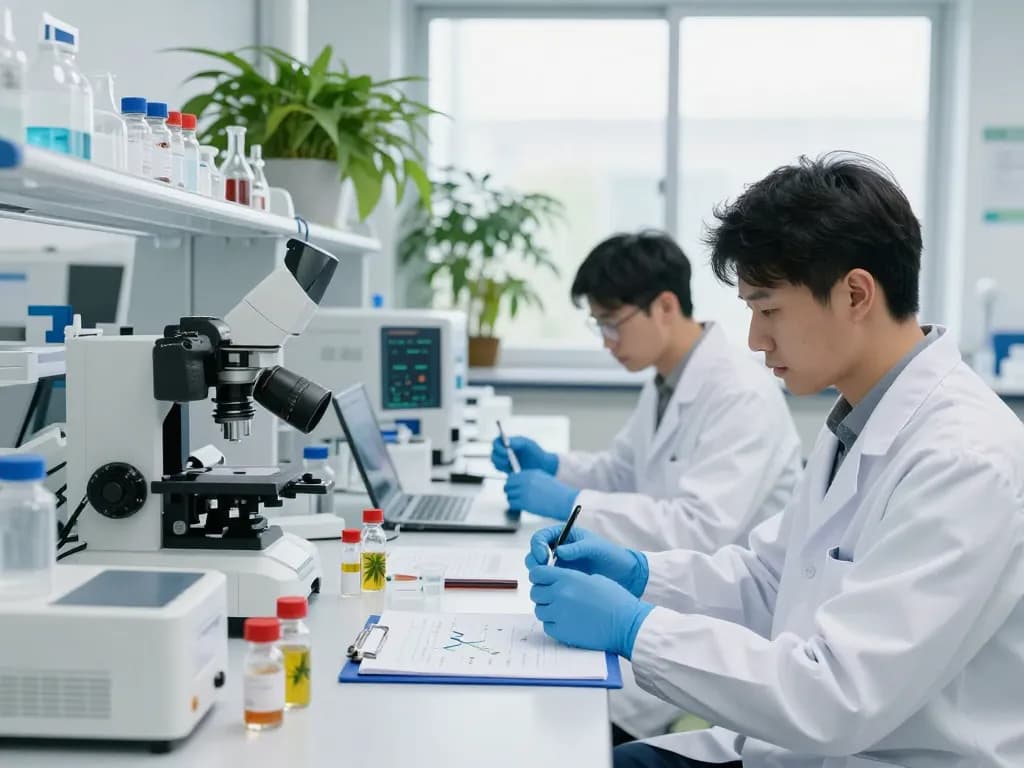 WeeDutch scientists conducting cannabinoid research in a modern lab.