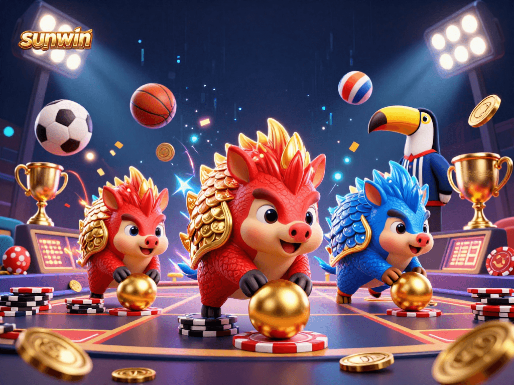 Engage in thrilling sports betting action with sunwin's vibrant pangolins and golden trophy.
