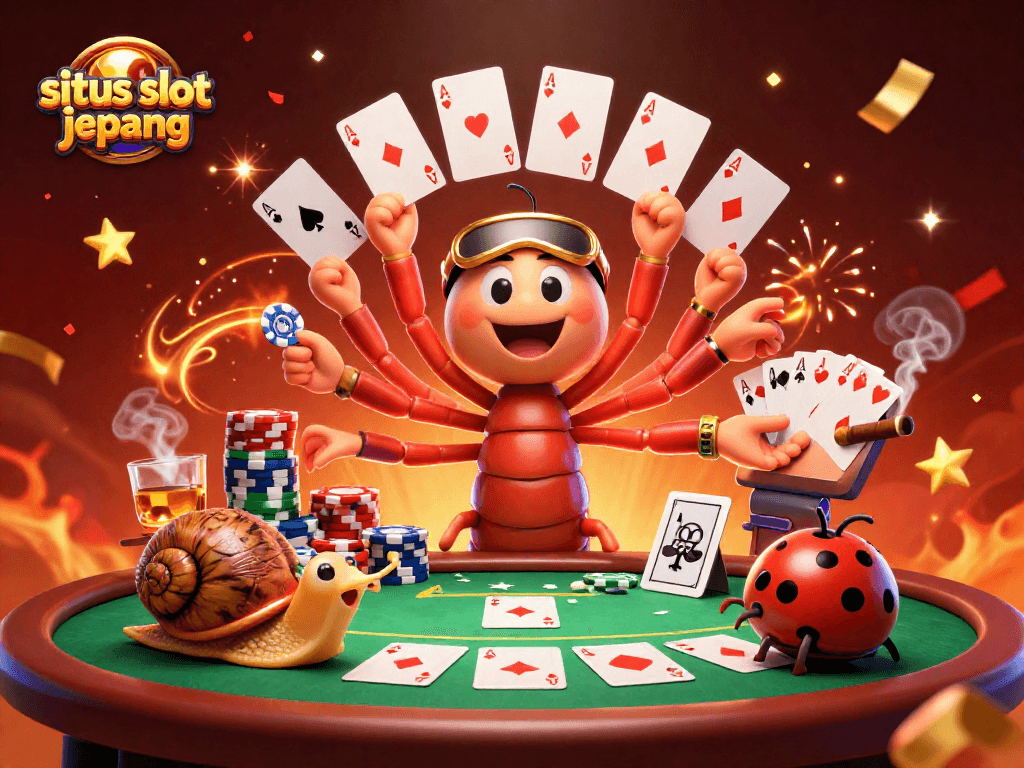 Engage with thrilling situs slot jepang gameplay with a colorful 3D millipede dealer scene.