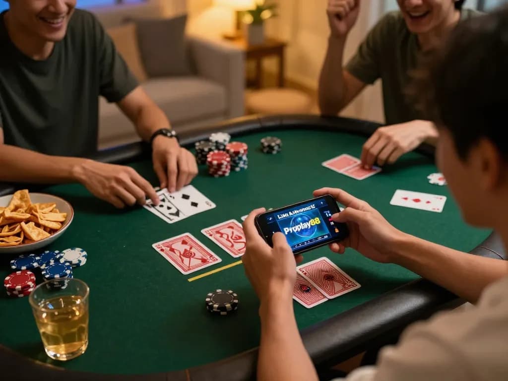 Engaging home gaming scene using Link Alternatif for online gambling, showcasing excitement and fun.