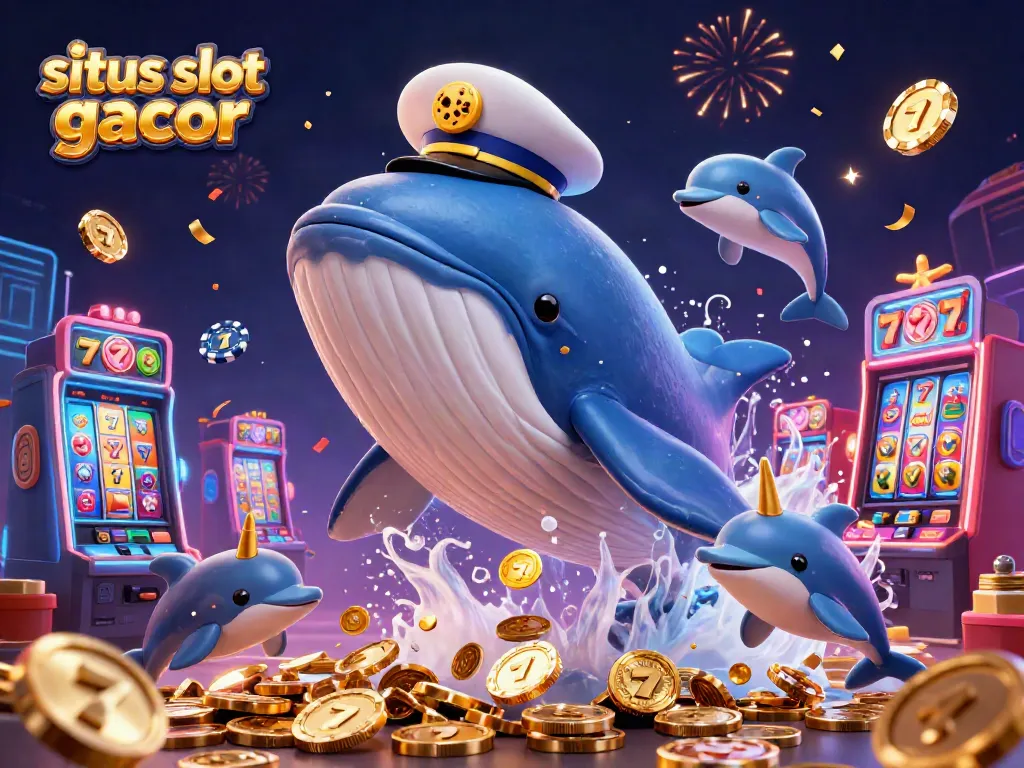 Menghadirkan kemenangan di situs slot gacor, dua ikan laut dan lumba-lumba beraksi mengelilingi mesin slot berkilau.