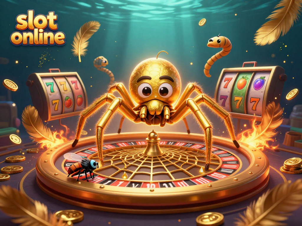 Experience thrilling slot online action with a 3D spider web roulette scene featuring vibrant elements.