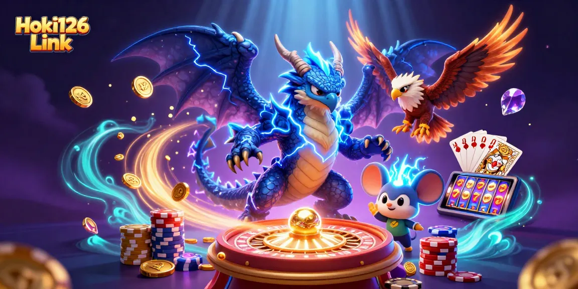 Experience Hoki126 Link with vibrant game elements and lively casino characters in action.