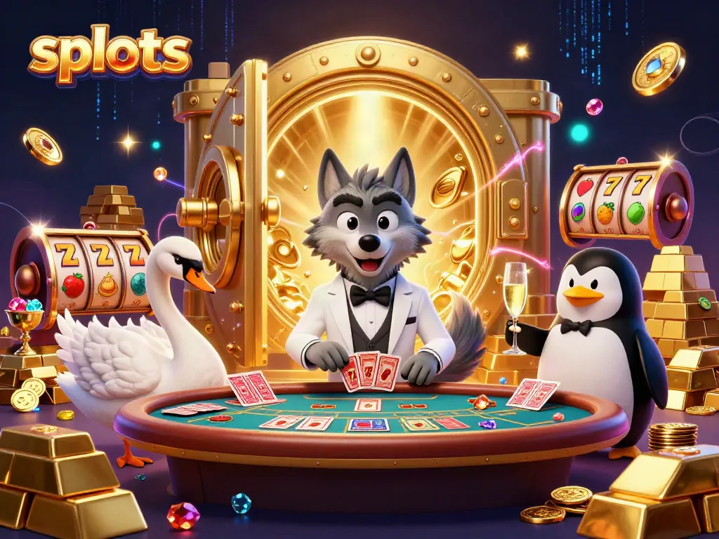 Engage with thrilling slots action by a debonair wolf, swan dealer, and penguin sommelier.