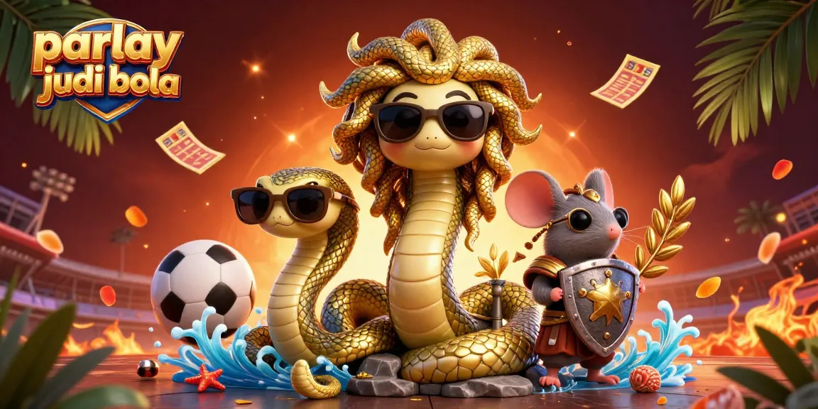Engage in parlay judi bola with dynamic sports elements and mythical characters in a rich 3D illustration.