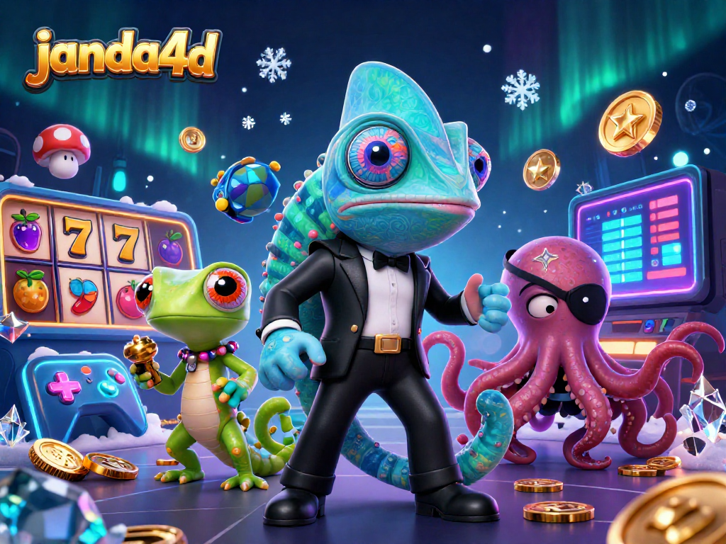 Mainkan game slot dengan cepat di janda4d, sambil dikelilingi karakter menarik dan mesin permainan 3D.