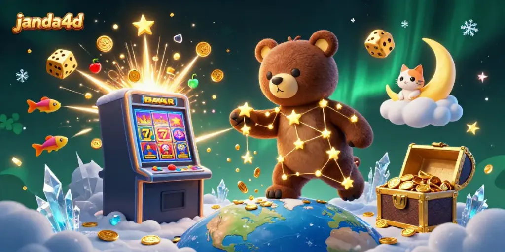 Janda4d menghadirkan keseruan mesin slot dan karakter kartun bintang dalam ilustrasi 3D