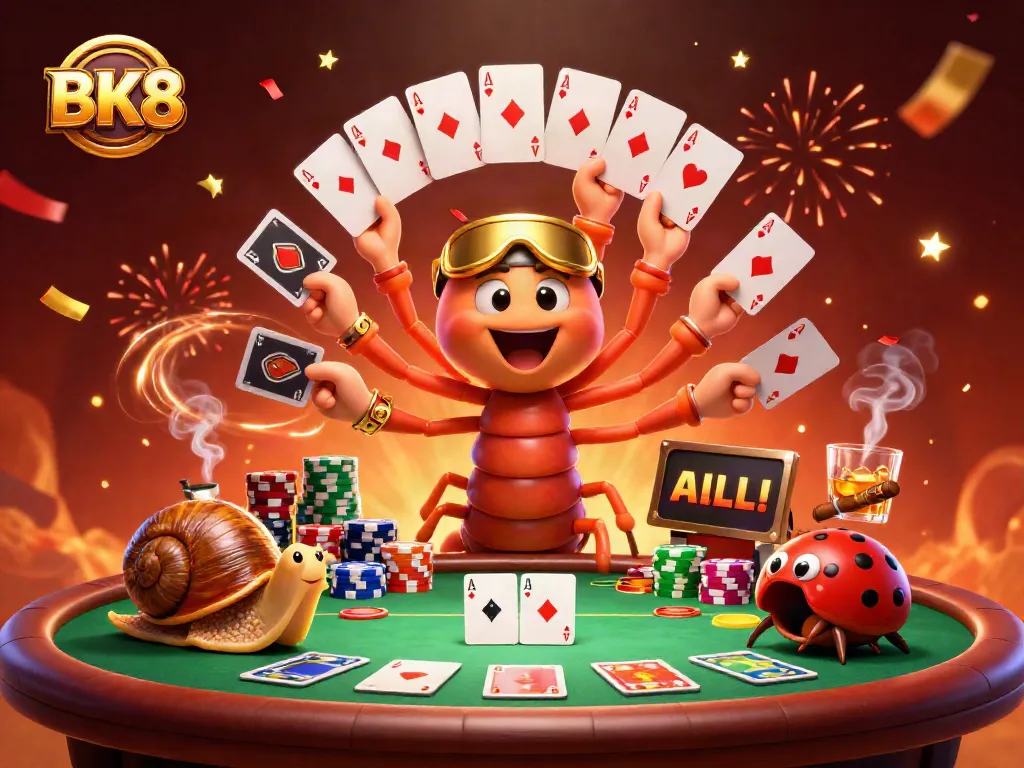 Experience the excitement of BK8 with thrilling card games and charismatic characters in a vibrant casino scene.