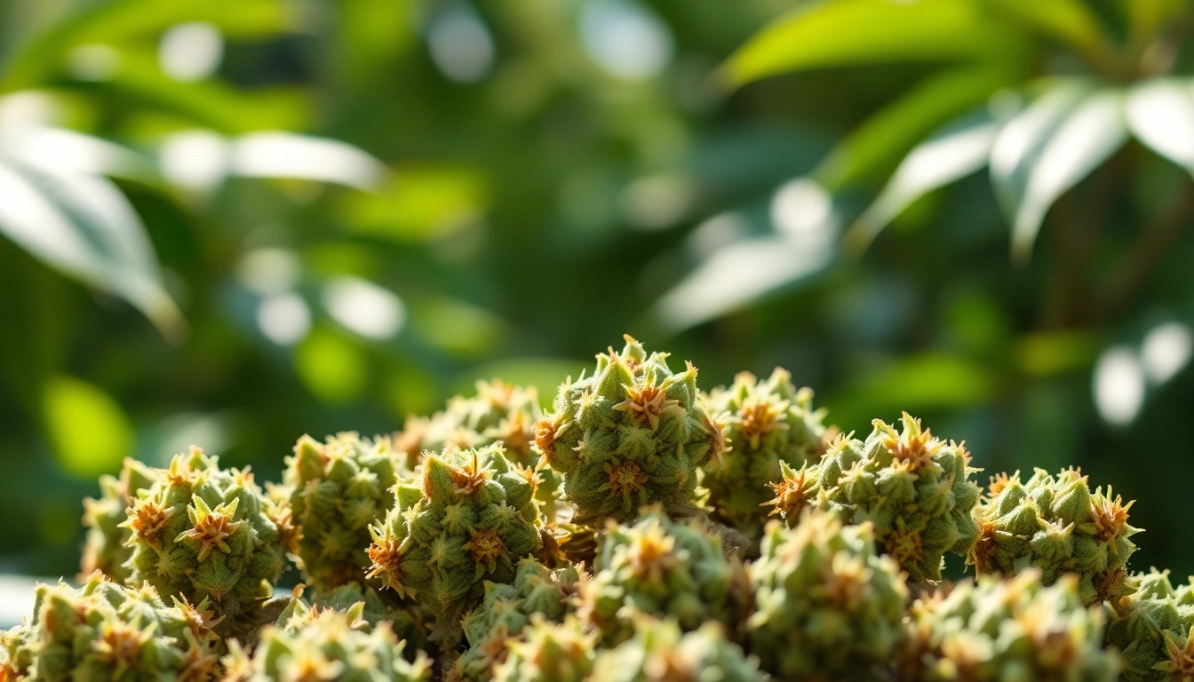 Showcase of Mental Wellness CBD buds among lush greenery, emphasizing relaxation and natural health.
