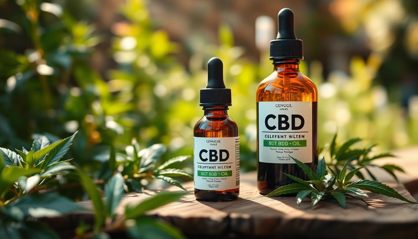 Showcase CBD Oil bottle surrounded by greenery on a rustic table, highlighting natural wellness.