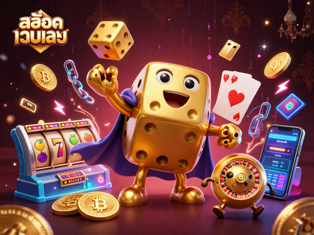 Experience slots and crypto gaming at สล็อตเว็บตรง with vibrant 3D illustration showcasing interactive casino elements.