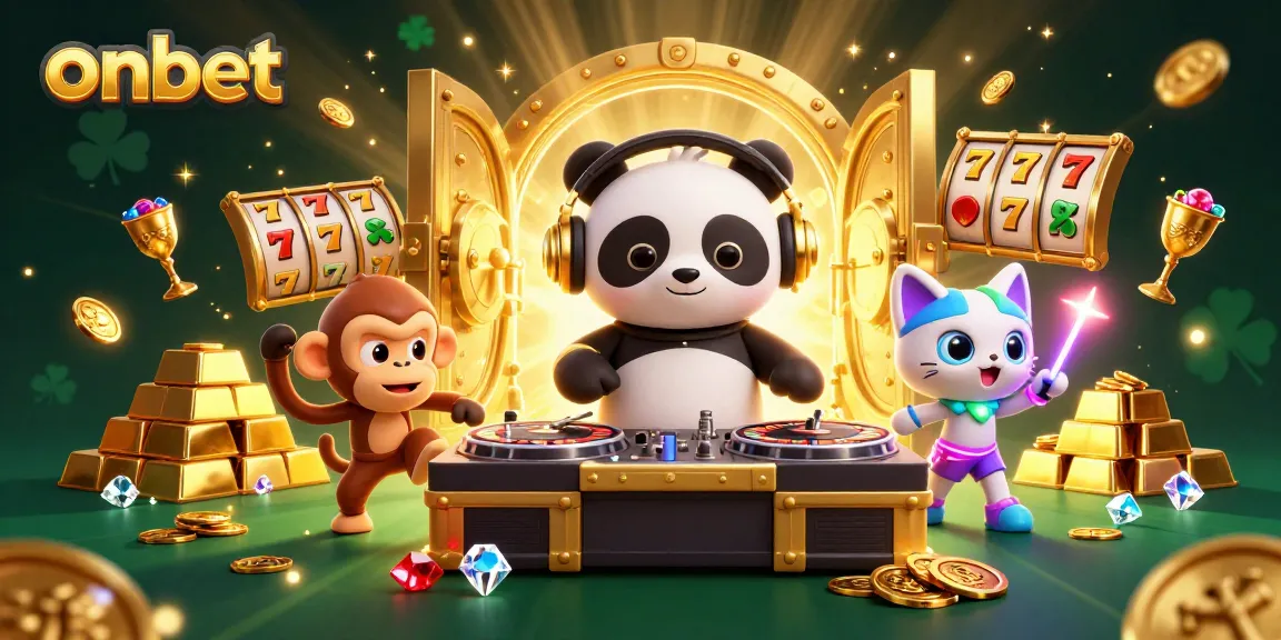 Experience the thrill of onbet with lively characters and dazzling casino elements in a vibrant scene.