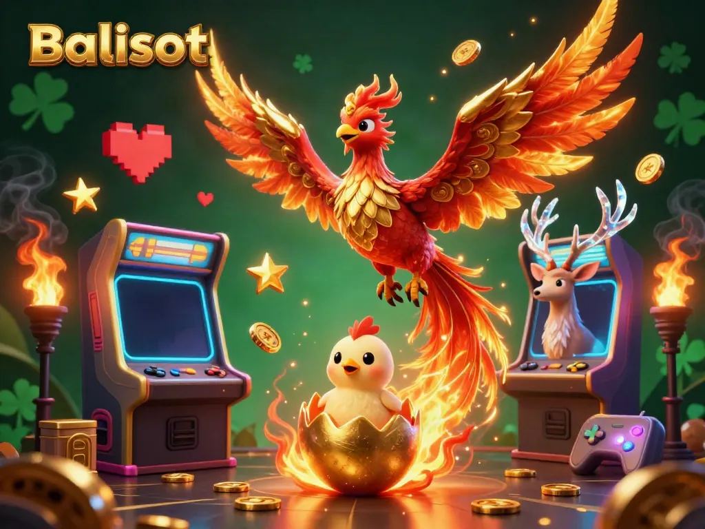 Experience the vibrant magic of Balislot with this thrilling digital illustration featuring a phoenix and golden gaming elements.
