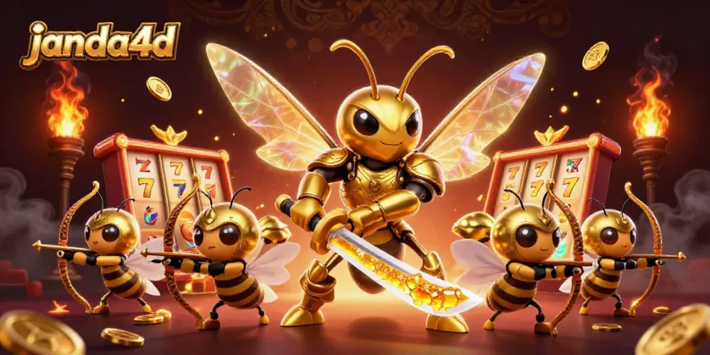Menangkan permainan slot di janda4d dengan hornet emas berpakaian samurai dan archer lebah.