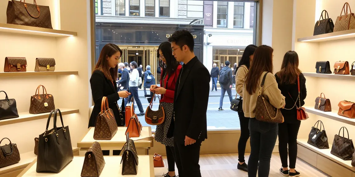 High-quality replica handbags and accessories showcased in a modern urban store
