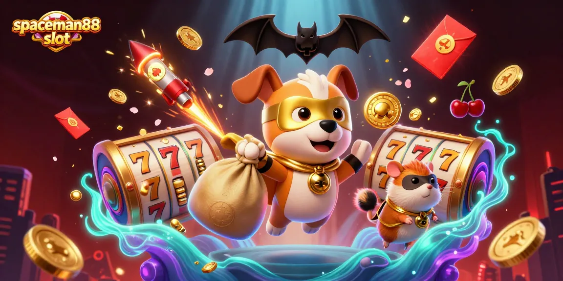 Experience fun with spaceman88 slot featuring a superhero dog and golden slot elements!