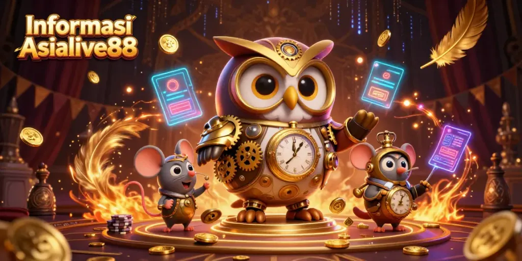 Engage with Informasi Asialive88 as the owl and mouse explore a vibrant digital casino.