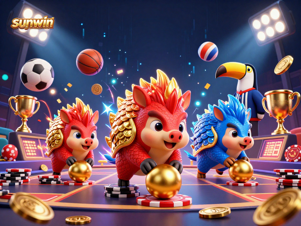 Engage in thrilling sports betting action with sunwin's vibrant pangolins and golden trophy.