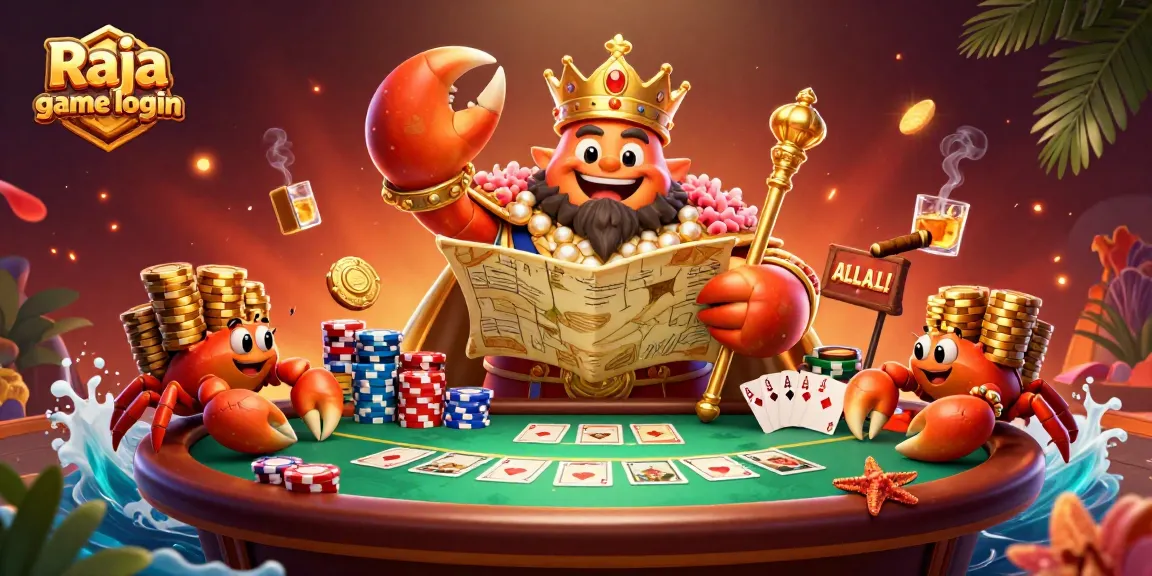 Experience seamless Raja game login with golden crab emperor and vibrant casino elements.