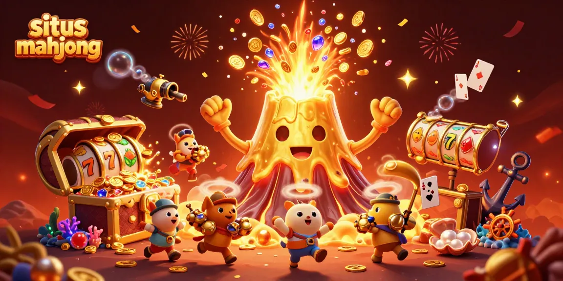 Spin the reels at situs mahjong to win treasures amidst a golden volcanic eruption!