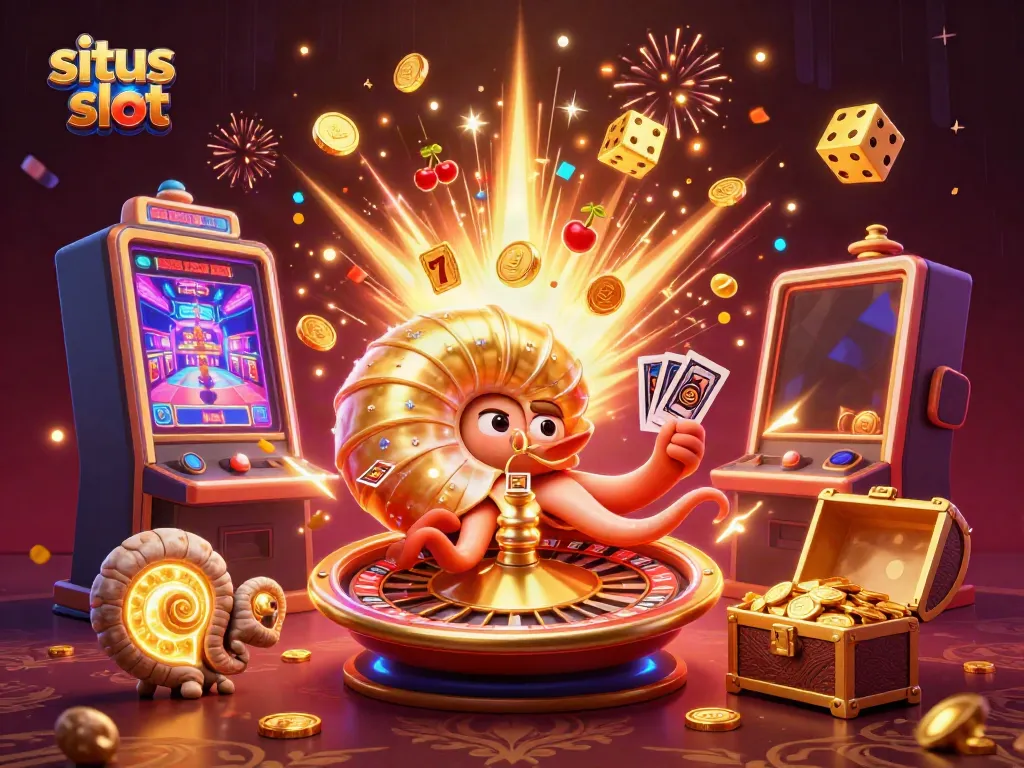 Menggenggam berbagai permainan slot, situs slot menampilkan jackpot melimpah dengan efek kaya di sekelilingnya