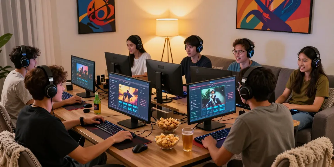 situs raja328 gaming scene with friends enjoying online gameplay in a cozy setting