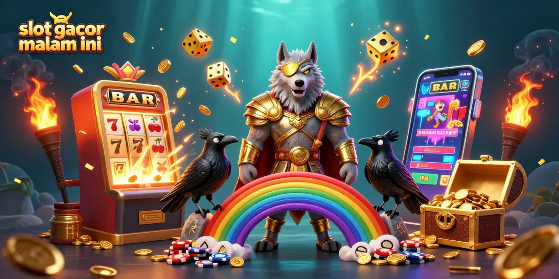 Slot gacor malam ini menampilkan ilustrasi 3D karakter Odin dan burung gagak dengan elemen slot yang berkilau.