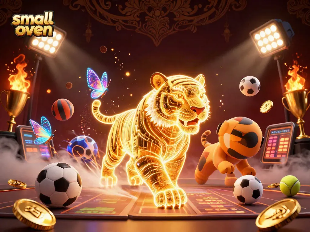 Betting on a small oven-themed casino game with vibrant sports elements and golden accents.