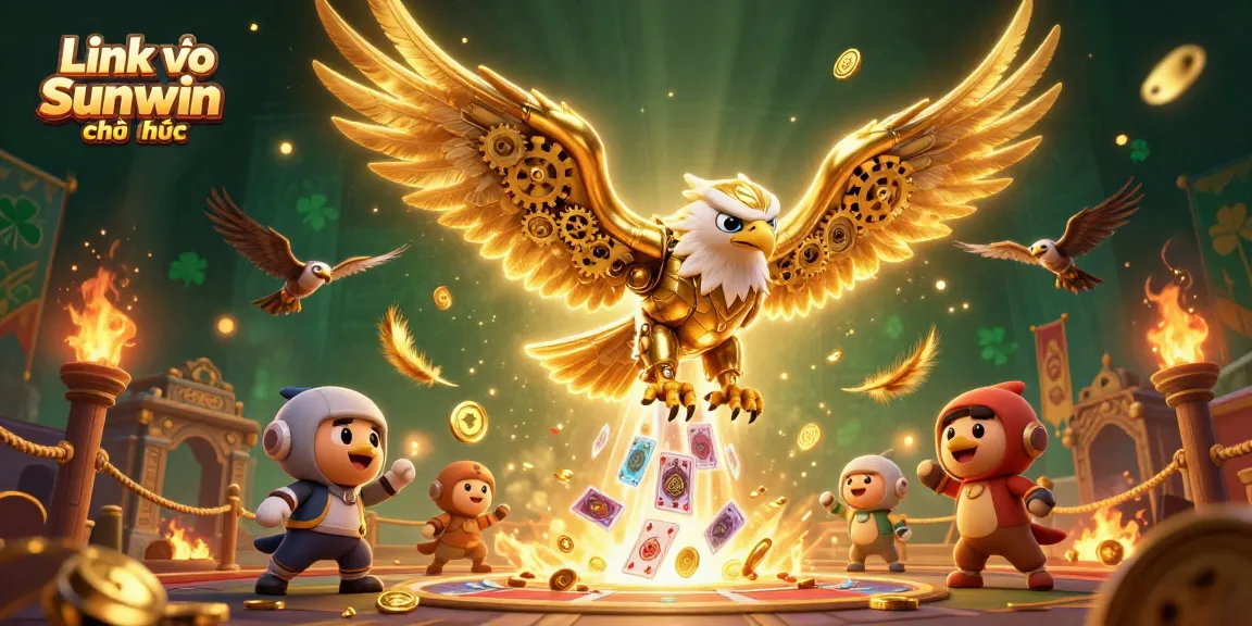 Experience the thrill of gambling with Link vào Sunwin chính thức as a cybernetic eagle dives through holographic cards.