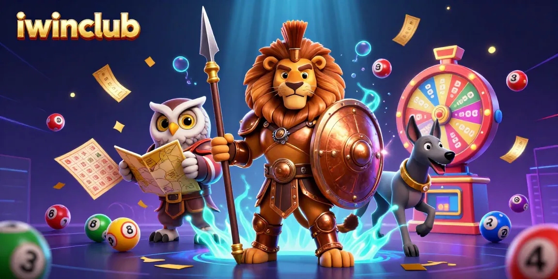 Join the excitement at iwinclub with vibrant lottery elements and a heroic casino scene.
