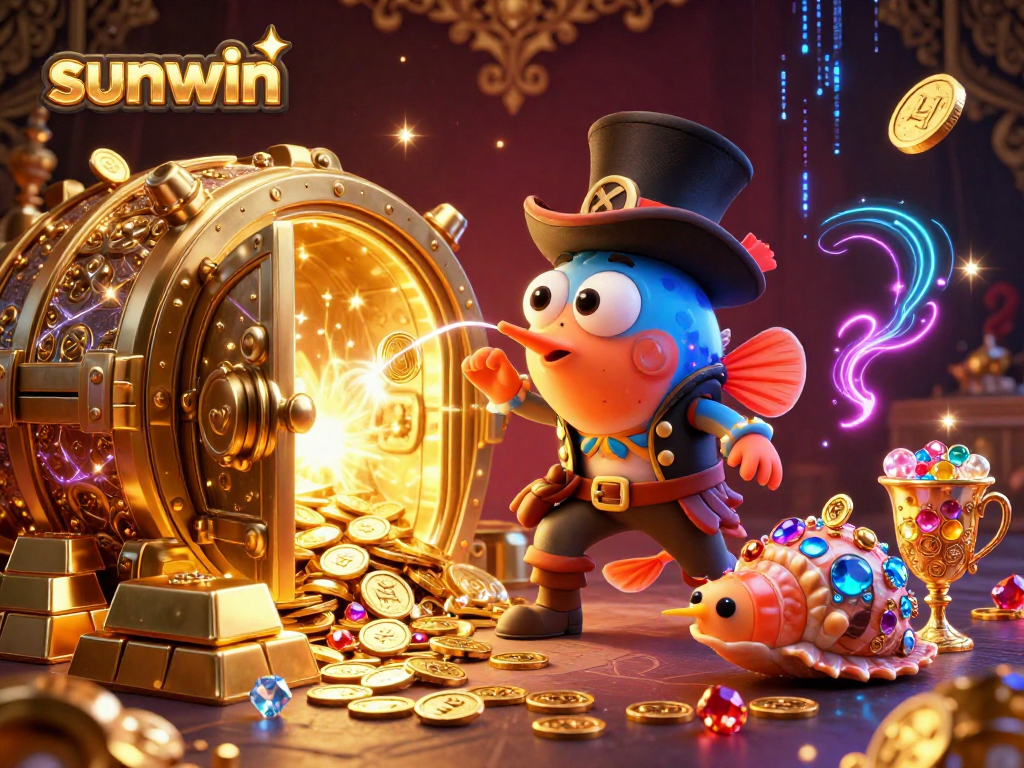 Experience sunwin in a vibrant underwater-themed treasure hunt with glowing characters and jewelry.