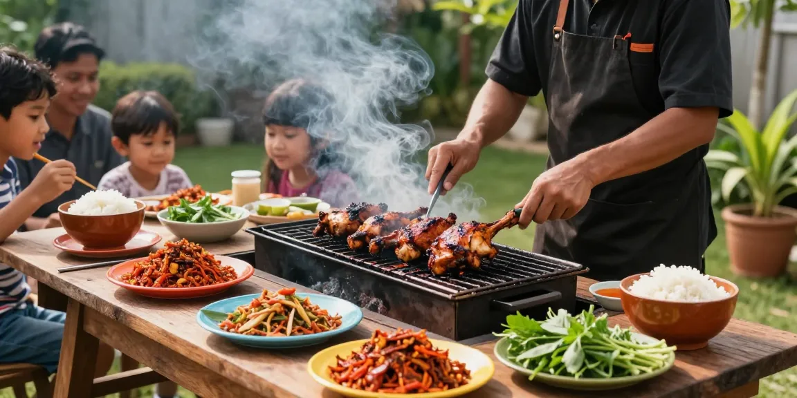 rokok88 super ayam bakar grilled in vibrant outdoor barbecue scene with sambal rawitan