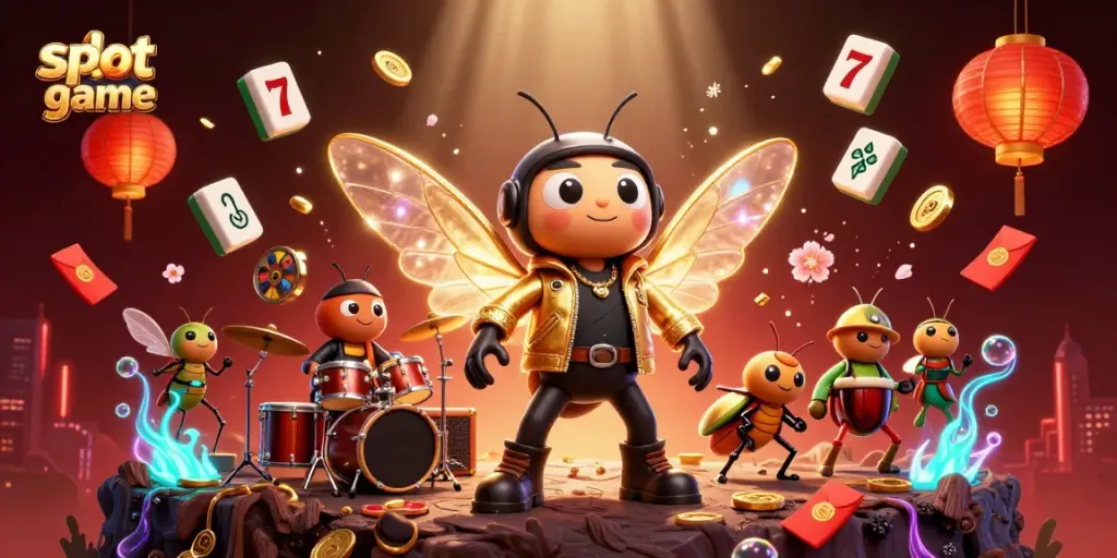 Engage in a slot game with animated characters and dynamic casino elements celebrating gaming culture.