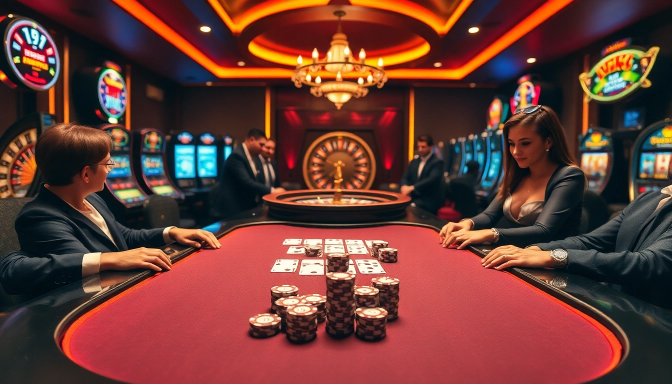 Exciting poker game at b52club casino with chips and cards on the table.