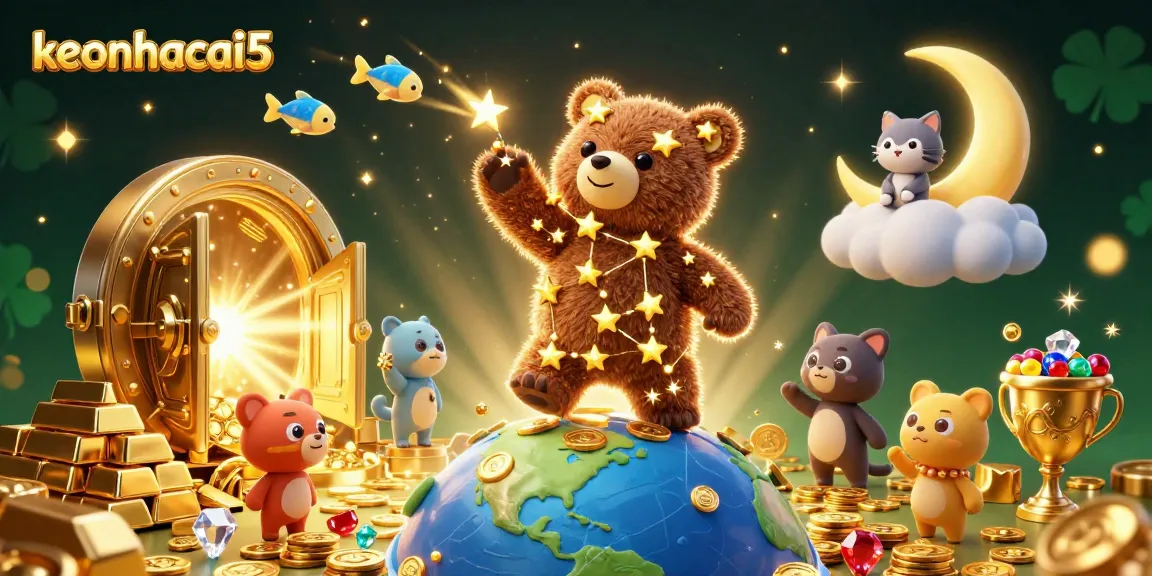 Engage with keonhacai5's vibrant casino universe featuring a constellation bear and gold treasure.