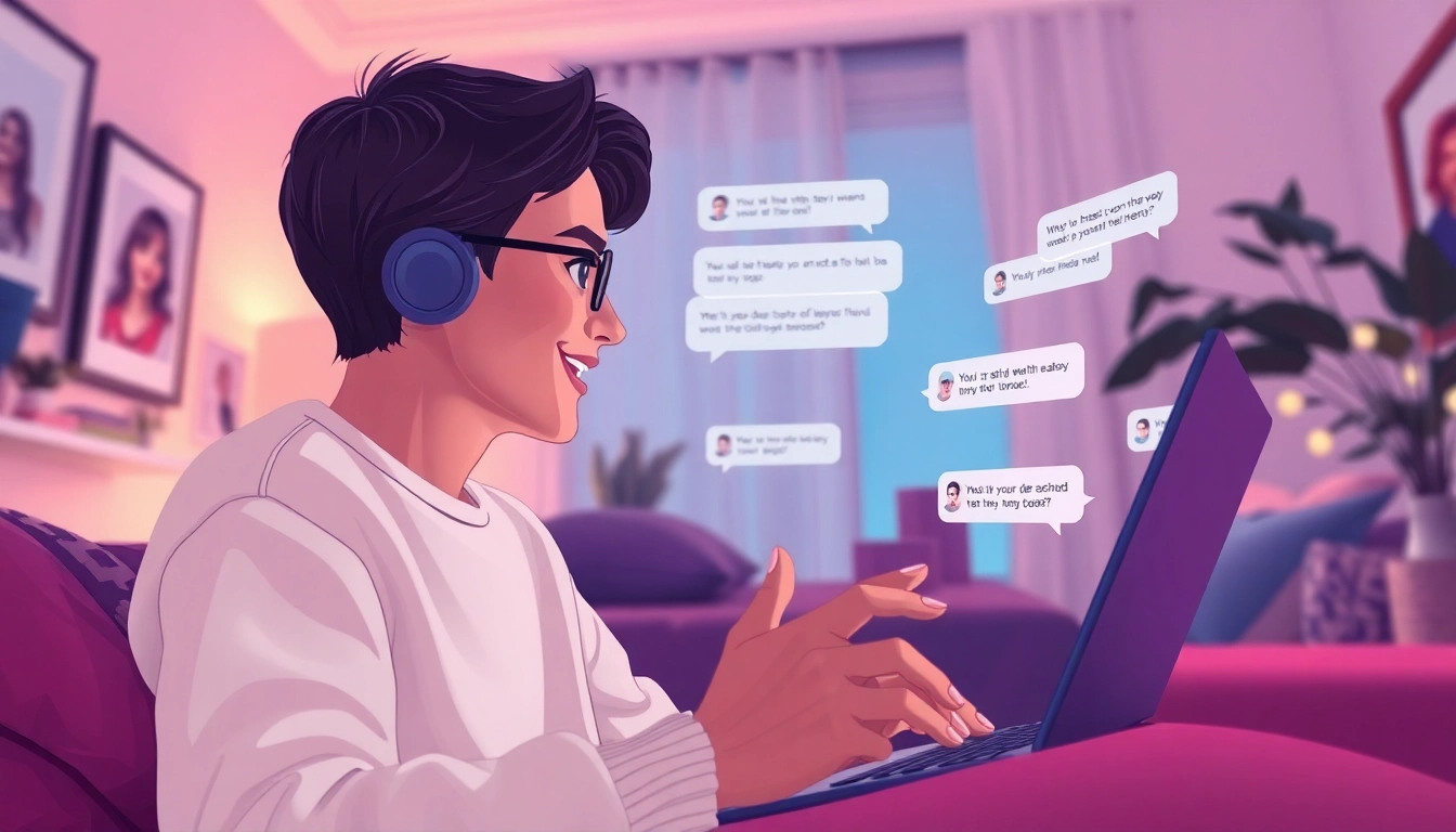 Engaging in an intimate AI chat sex conversation in a cozy virtual space.