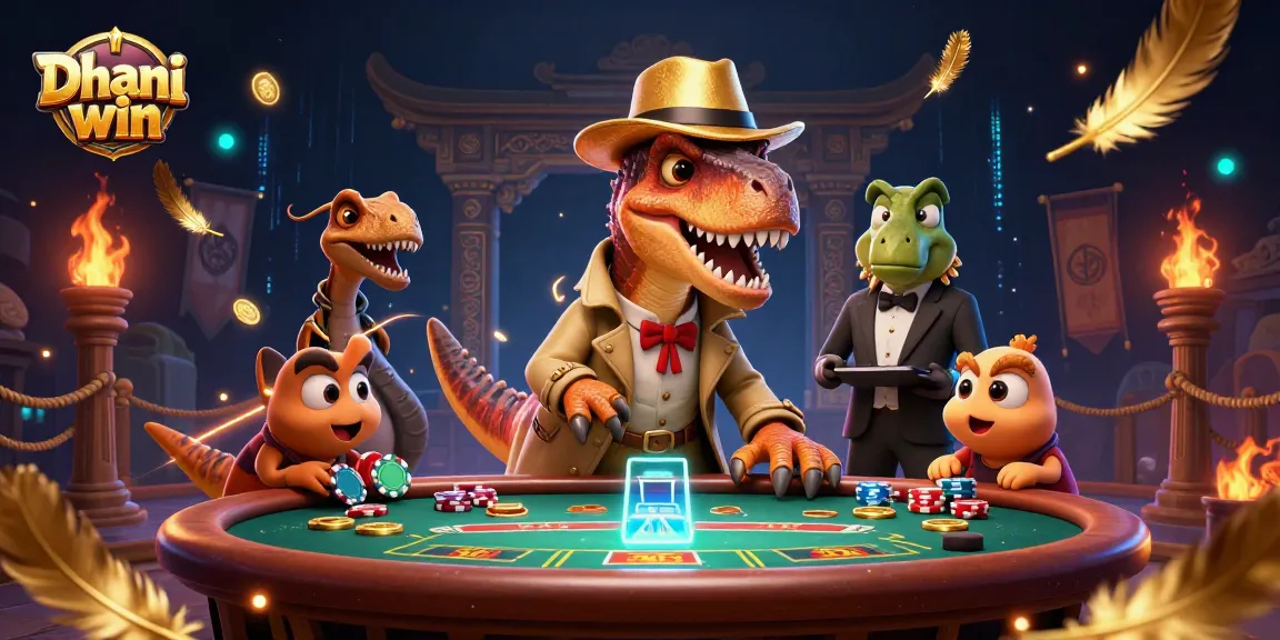 Dhani win brings excitement as a velociraptor card counter conspires at a blackjack table, guarded by a stegosaurus pit boss.
