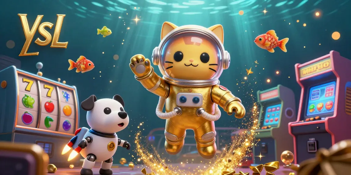Experience the thrill of ysl's colorful slot games with a space-themed illustration showcasing a fun astronaut cat and exciting game elements.