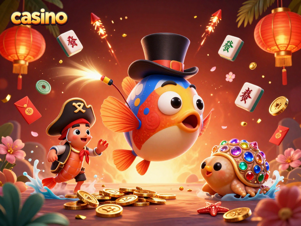 Engage with exciting casino action featuring vibrant characters like an anglerfish attracting golden coins.