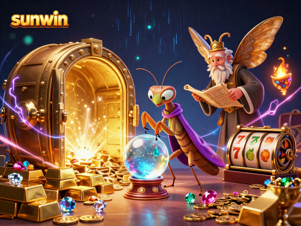 Engage with sunwin by spinning vibrant slot reels alongside mystical fortune tellers in a magical casino.
