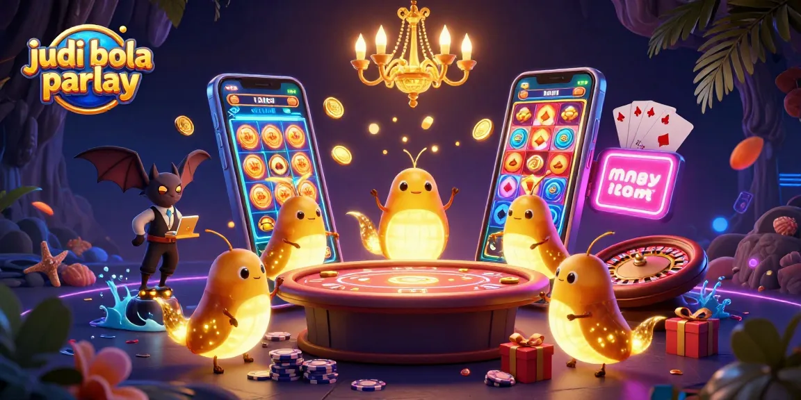 Engaging judi bola parlay scene with glowworms, a bat dealer, and vibrant casino elements.