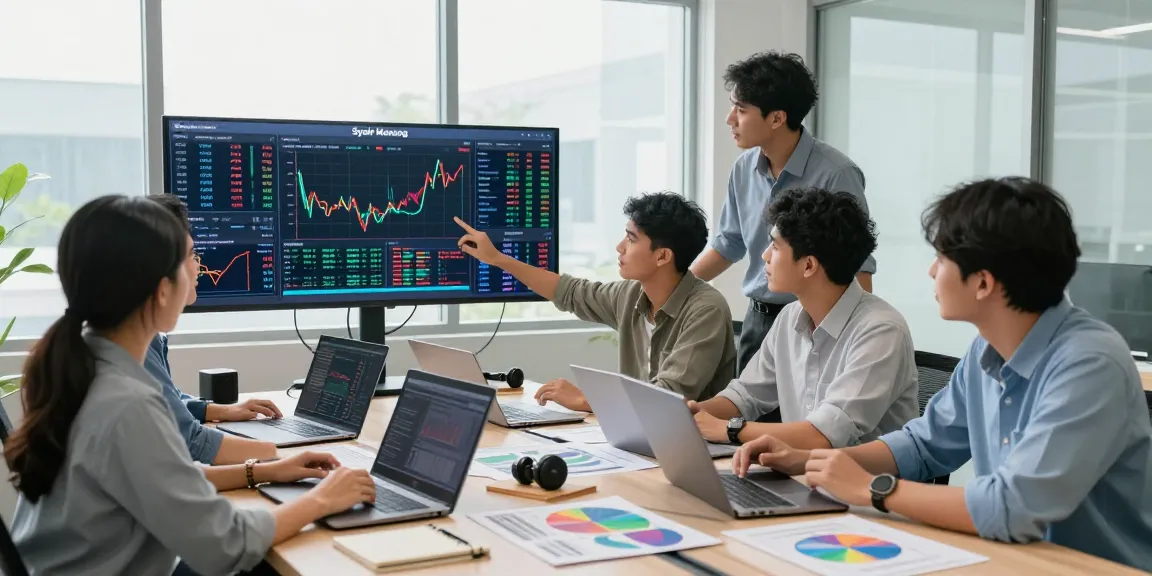 Analisis dan kolaborasi tim tentang syair menang dalam lingkungan kantor modern.