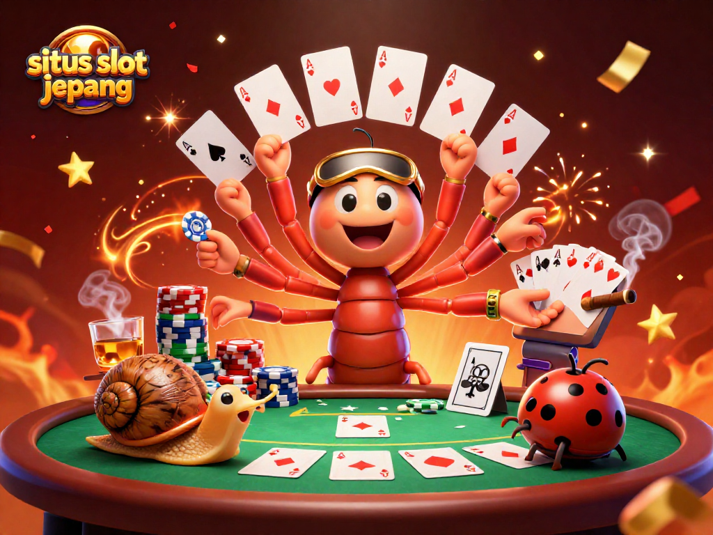 Engage with thrilling situs slot jepang gameplay with a colorful 3D millipede dealer scene.