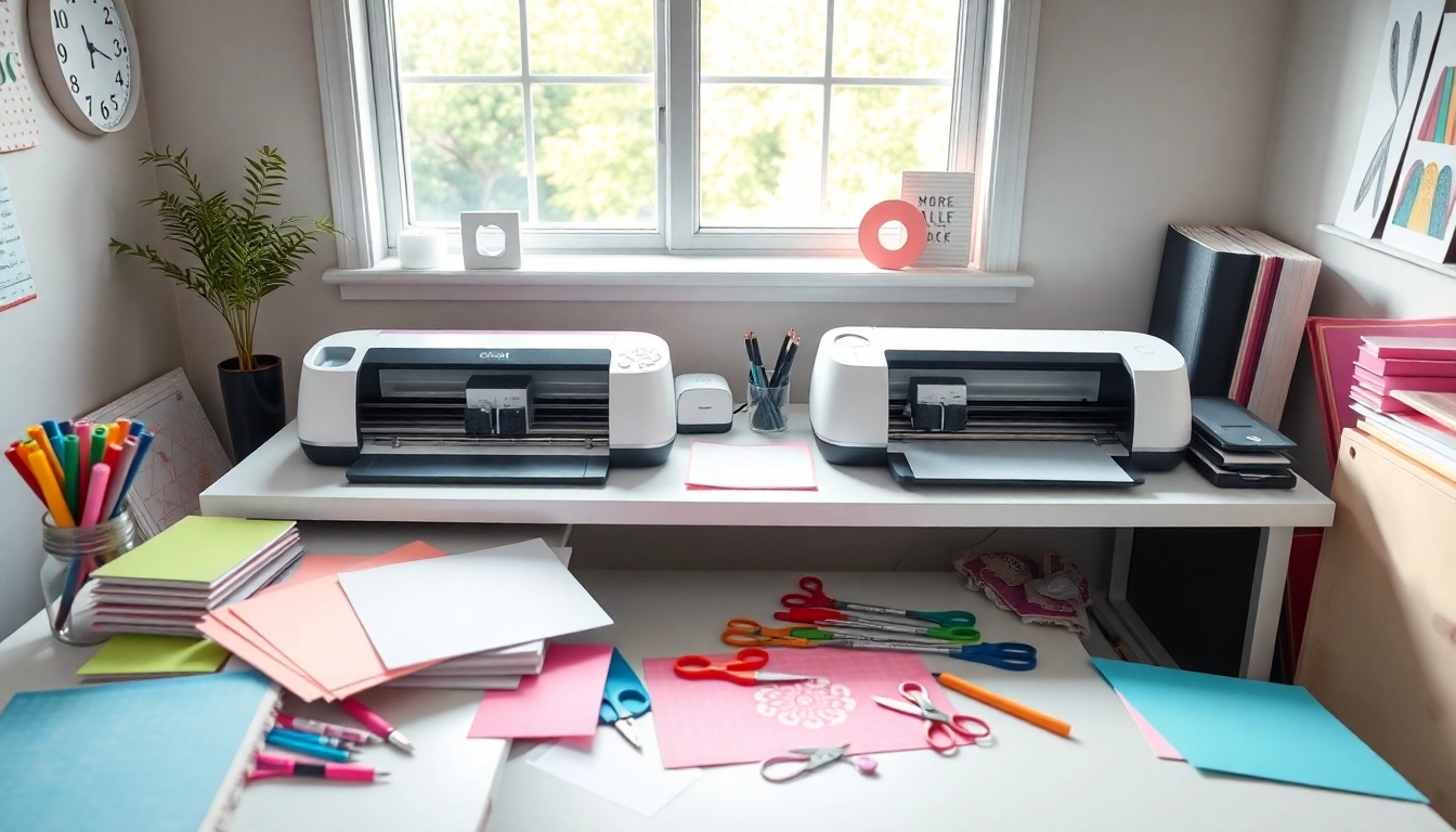 Side-by-side comparison of silhouette vs cricut machines in a bright crafting workspace.