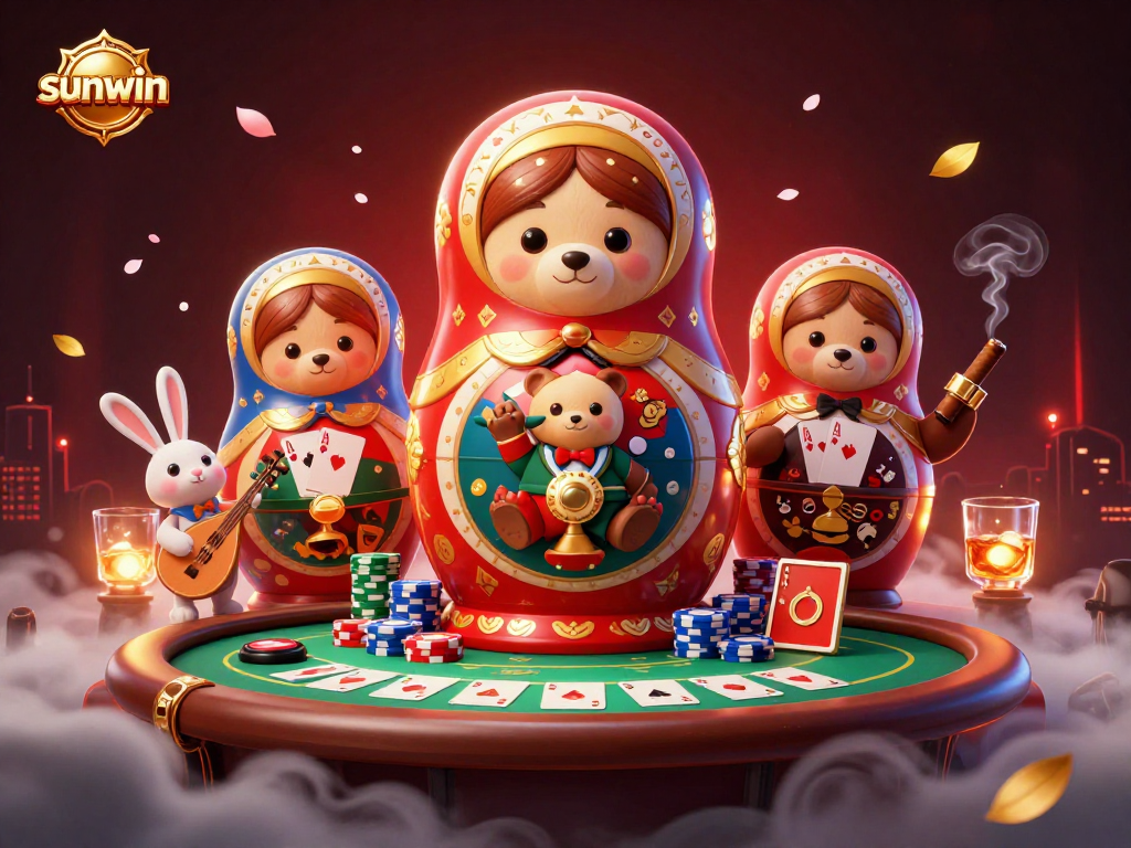 Experience thrilling gameplay at sunwin with a dynamic scene featuring cartoon bears and casino elements.