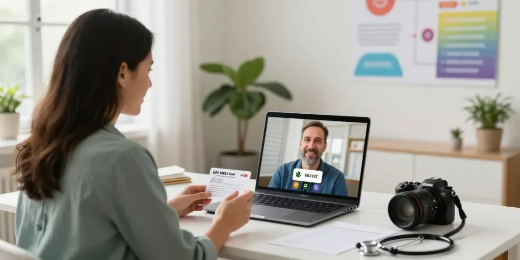 Consultation scene for acquiring an OK MMJ card with a healthcare professional and patient.