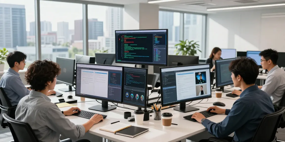 Professionals detect ai image in a high-tech moderation workspace, showcasing teamwork and advanced technology.