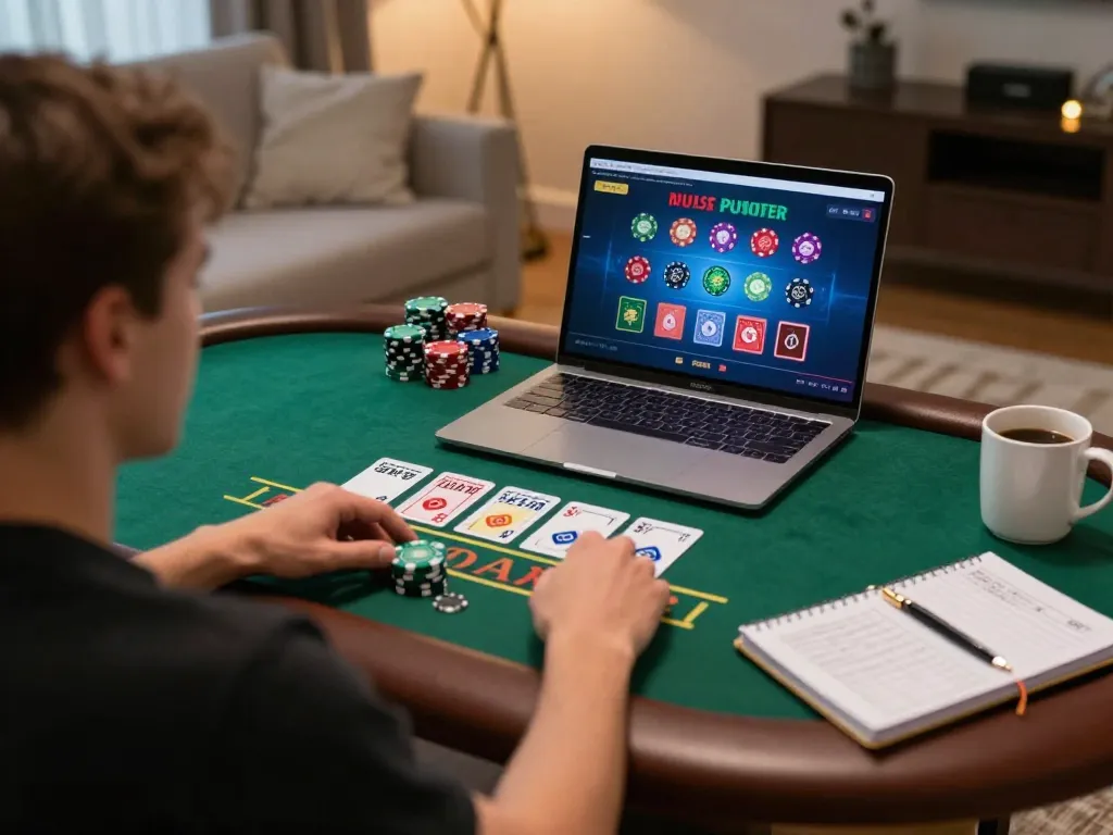 Player engaged in live dealer blackjack game on laptop at home for sunwin gaming experience