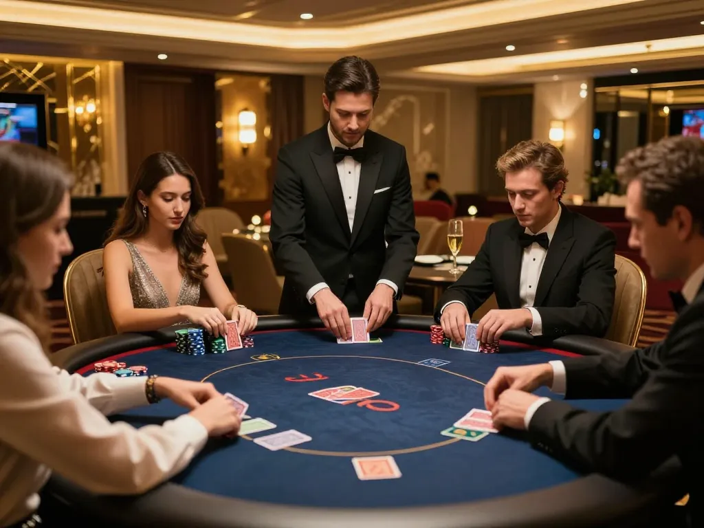 VIP99WIN offers an exclusive poker experience in a luxurious gaming area with players engaged in high-stakes action.