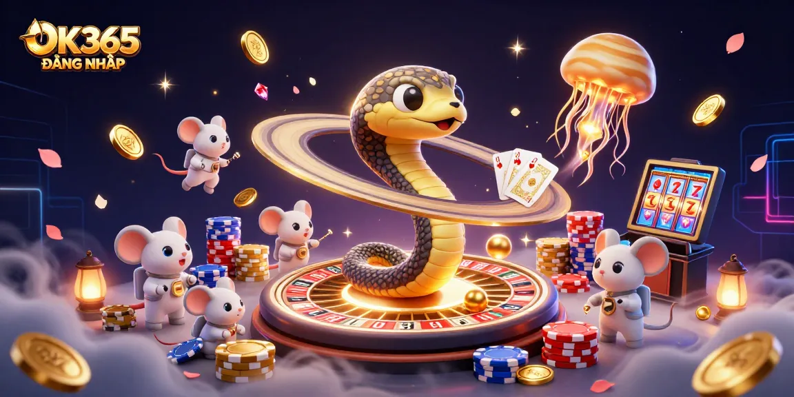 Bet on OK365 ĐĂNG NHẬP with vibrant casino illustration featuring unique characters and elements.